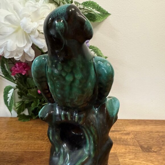 Blue Mountain Pottery Parrot Figurine Green Drip Glaze Canadian‎ Vintage Ceramic - Picture 1 of 7